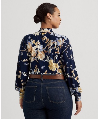 Plus Size Floral Blouson Sleeve Top Navy Multi $58.05 Tops