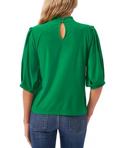 Women's Puff-Sleeve Bow-Neck Elbow Sleeve Top Lush Green $27.60 Tops