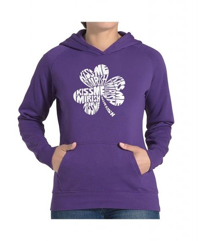 Women's Word Art Hooded Sweatshirt -Kiss Me I'M Irish Purple $24.00 Sweatshirts