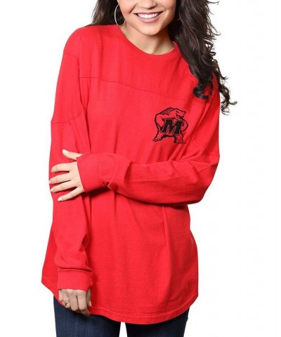 Women's Red Maryland Terrapins The Big Shirt Oversized Long Sleeve T-shirt Red $26.95 Tops