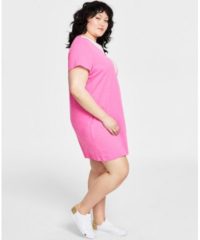 Plus Size Cotton Printed-Trim Dress Pink $20.14 Dresses
