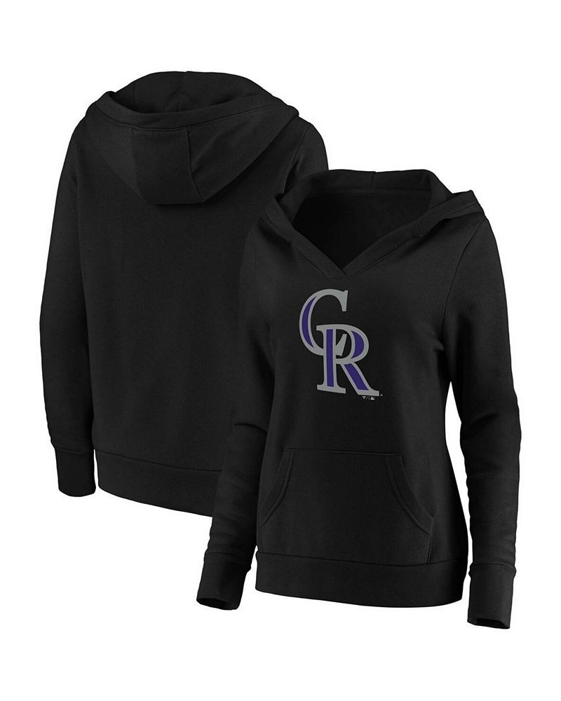 Plus Size Black Colorado Rockies Official Logo Crossover V-Neck Pullover Hoodie Black $37.60 Sweatshirts