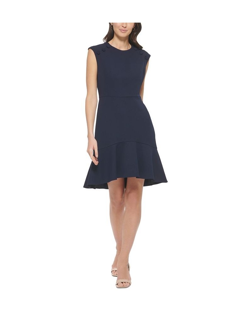 Women's Button-Trimmed Flounce-Hem Dress Blue $60.48 Dresses