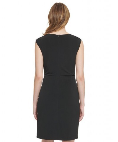 Women's Asymmetrical Neck Ring Hardware Dress Black $52.58 Dresses