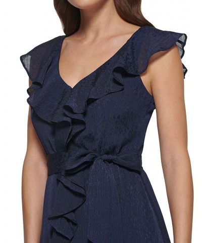Women's V-Neck Tie-Waist Sleeveless Ruffled Dress Navy $74.50 Dresses