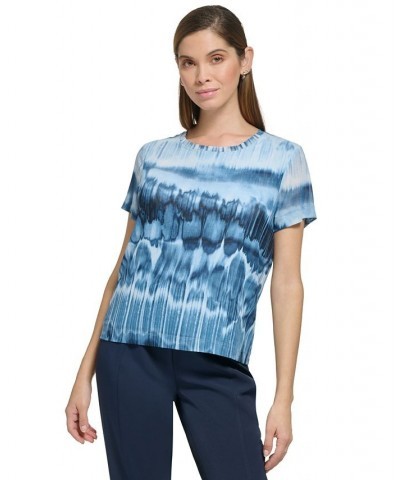 Women's Printed Short-Sleeve Mesh Top Gray $21.44 Tops