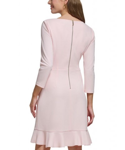 Women's Scoop-Neck Ruffle-Trim 3/4-Sleeve Dress Pink $40.33 Dresses