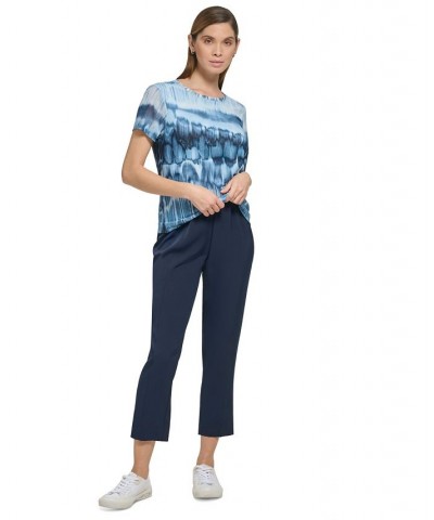 Women's Printed Short-Sleeve Mesh Top Gray $21.44 Tops