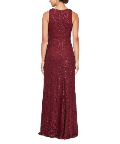 Sequin Lace Cascading Ruffle Gown Purple $77.86 Dresses