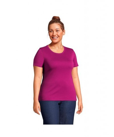 Women's Plus Size Cotton Rib Short Sleeve Crewneck T-shirt Magenta berry $18.43 Tops