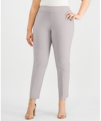 Plus Size Tummy Control Pull-On Slim-Leg Pants Lunar Grey $15.18 Pants