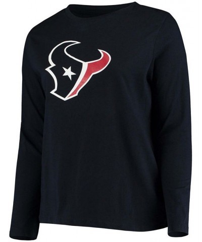 Women's Plus Size Navy Houston Texans Primary Logo Long Sleeve T-shirt Navy $18.33 Tops