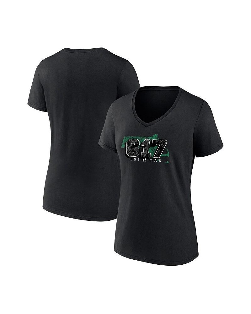 Women's Branded Black Boston Celtics Hometown Collection 617 V-Neck T-shirt Black $21.59 Tops