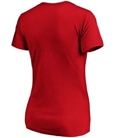 Women's Red Cleveland Indians Team Logo Lockup V-Neck T-shirt Red $22.79 Tops