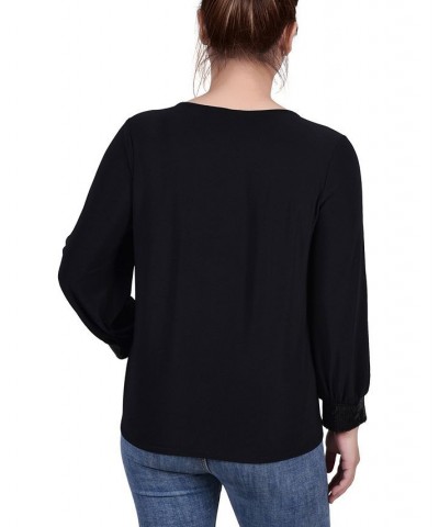 Petite Long Sleeve Knit Top with Sequin Hem Black $18.81 Tops