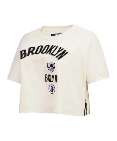 Women's Cream Brooklyn Nets Retro Classic Cropped Boxy T-shirt Cream $25.30 Tops