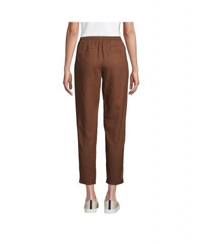Women's High Rise Pull On Tie Waist Linen Crop Pants Brown $39.58 Pants
