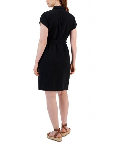 Women's Cotton Crinkle Gauze Shirtdress Black $20.13 Dresses
