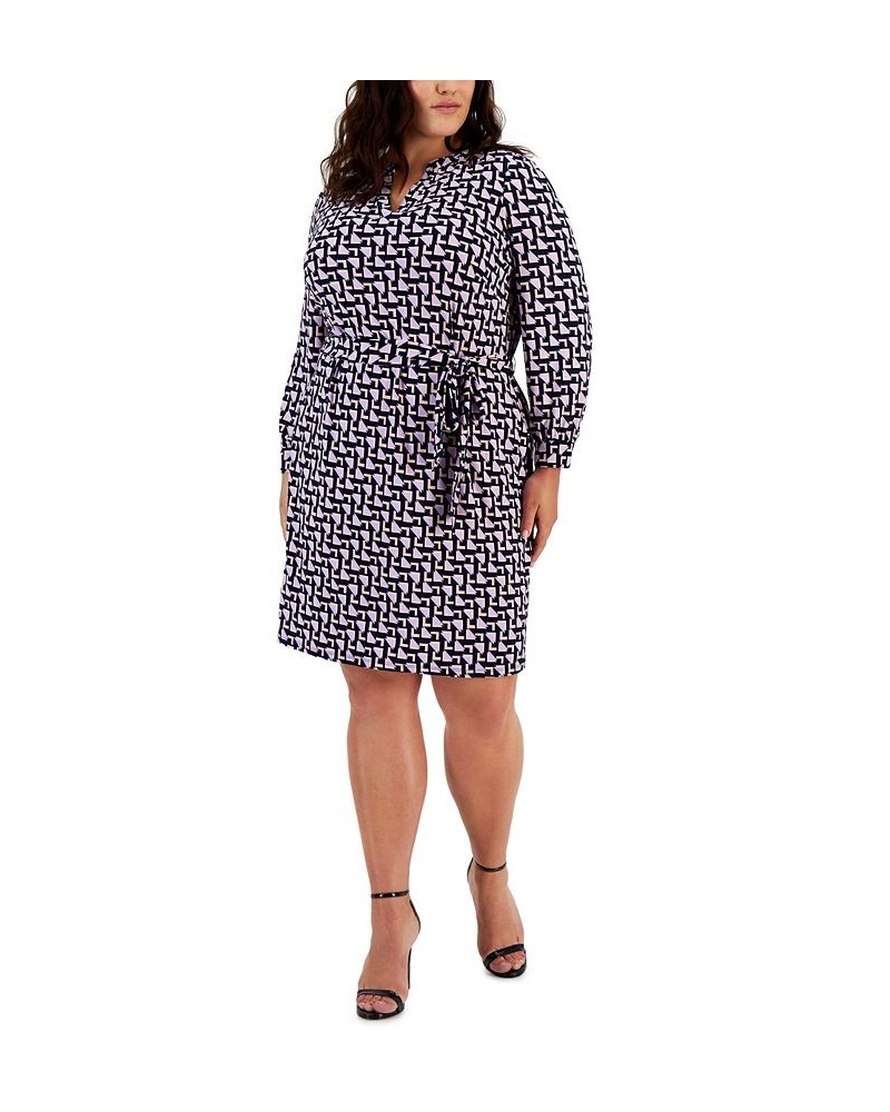 Plus Size Geo-Print Jersey Belted Dress Lilac Petal Multi $41.65 Dresses