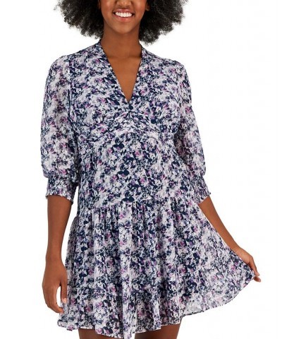 Paris Printed Chiffon Tiered Fit & Flare Dress Navy/orchid $59.34 Dresses
