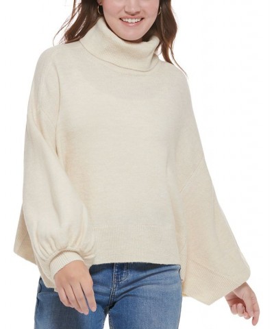 Women's Bubble-Sleeve Turtleneck Sweater Birch $32.76 Sweaters