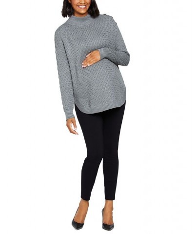 Stitched Mock-Neck Maternity Sweater Gray $34.00 Sweaters