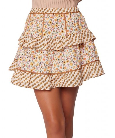 Women's Spring Sunrise Printed Cotton A-Line Skirt Yellow Multi Floral $50.76 Skirts