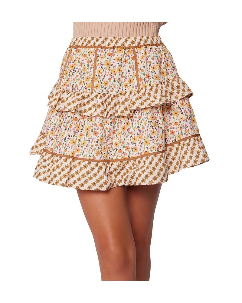 Women's Spring Sunrise Printed Cotton A-Line Skirt Yellow Multi Floral $50.76 Skirts