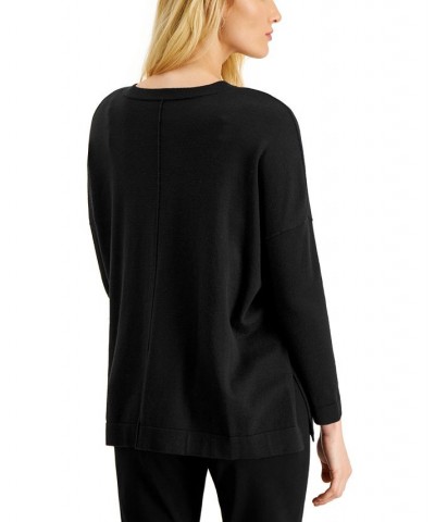 Women's Sequin-Pocket Pullover Sweater Black $61.05 Sweaters