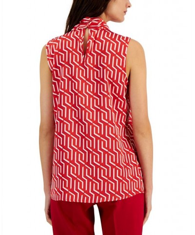 Women's Printed Sleeveless Bow-Neck Top Ruby/ivory $26.70 Tops
