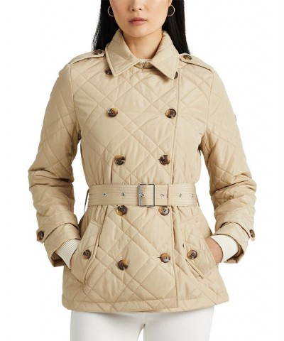 Petite Belted Double-Breasted Quilted Coat Tan/Beige $38.44 Coats