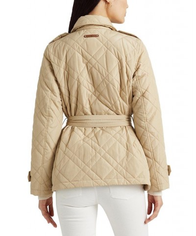Petite Belted Double-Breasted Quilted Coat Tan/Beige $38.44 Coats