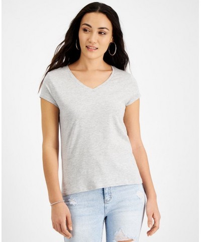 Petite V-Neck Cap-Sleeve T-Shirt Gray $9.80 Tops