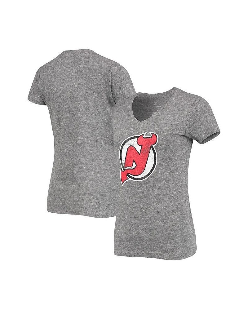 Women's Branded Heathered Gray New Jersey Devils Distressed Logo T-shirt Gray $19.80 Tops