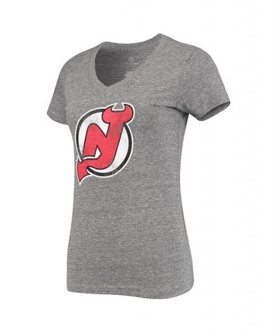 Women's Branded Heathered Gray New Jersey Devils Distressed Logo T-shirt Gray $19.80 Tops