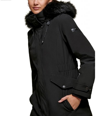 Women's Faux-Fur-Trimmed Hooded Puffer Coat Black $97.50 Coats