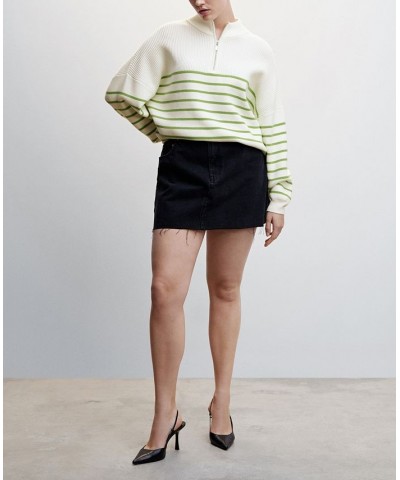 Women's Striped Zipper Sweater Green $33.60 Sweaters