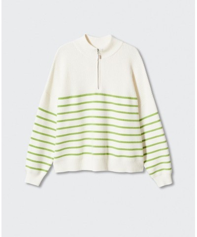 Women's Striped Zipper Sweater Green $33.60 Sweaters