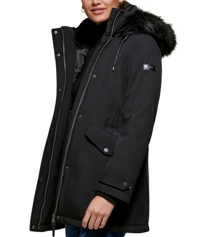 Women's Faux-Fur-Trimmed Hooded Puffer Coat Black $97.50 Coats