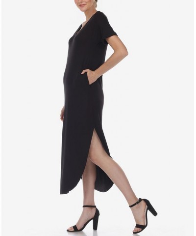 Women's Short Sleeve V-Neck Maxi Dress Black $32.00 Dresses