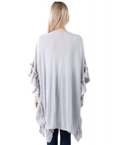 Women's Ultra Soft Ruffle Detail Kimono Gray $39.42 Sweaters
