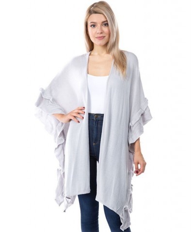 Women's Ultra Soft Ruffle Detail Kimono Gray $39.42 Sweaters