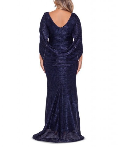 Plus Size Drape-Back Crinkled Gown Navy/Royal $110.29 Dresses