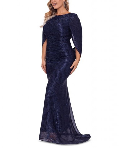 Plus Size Drape-Back Crinkled Gown Navy/Royal $110.29 Dresses