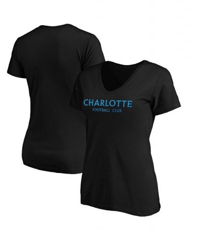 Women's Branded Black Charlotte FC Wordmark V-Neck T-shirt Black $20.89 Tops