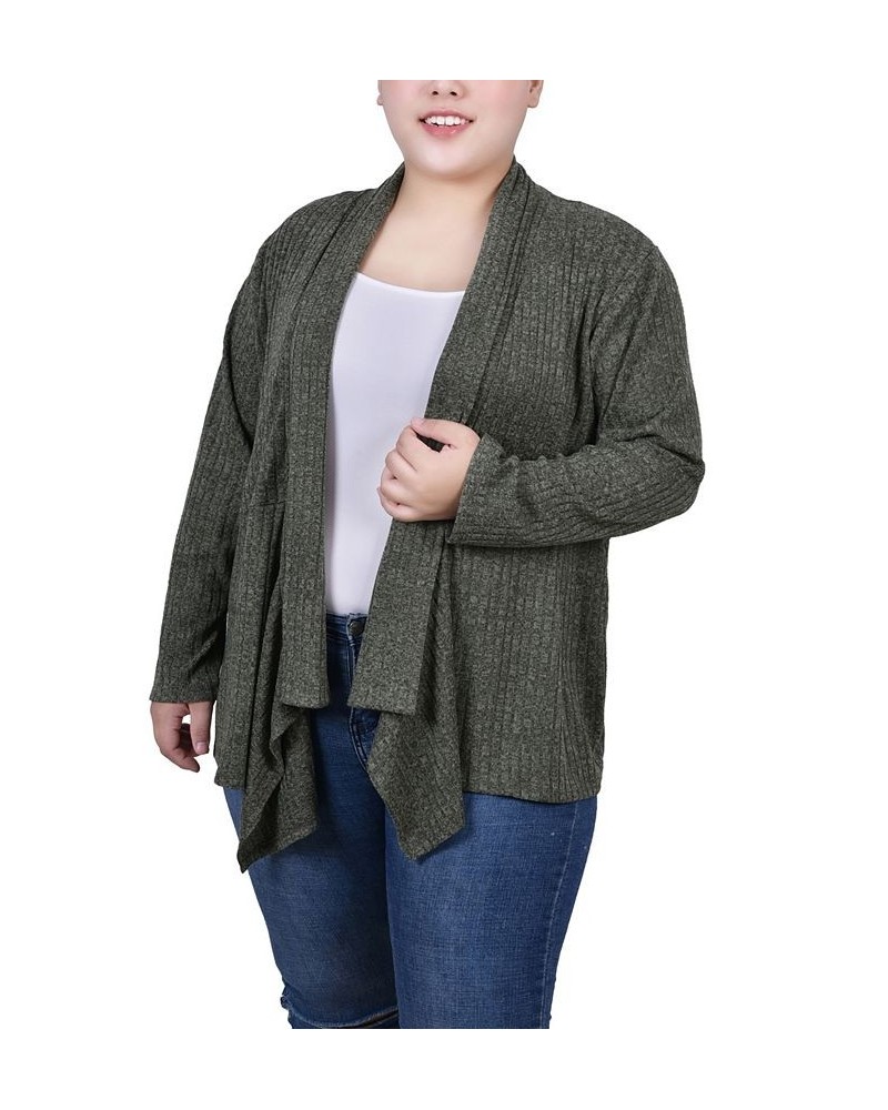 Plus Size Long Sleeve Ribbed Cardigan Green $14.48 Sweaters