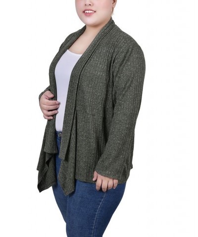 Plus Size Long Sleeve Ribbed Cardigan Green $14.48 Sweaters