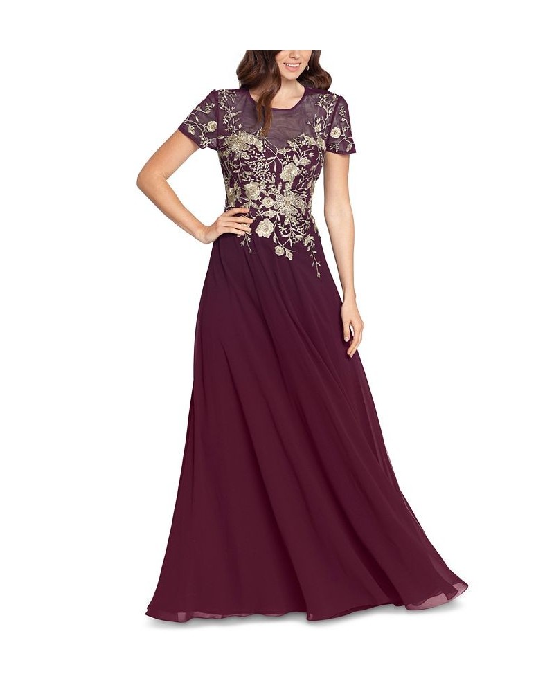 Beaded Embroidery-Trim Gown Wine/Gold $55.44 Dresses