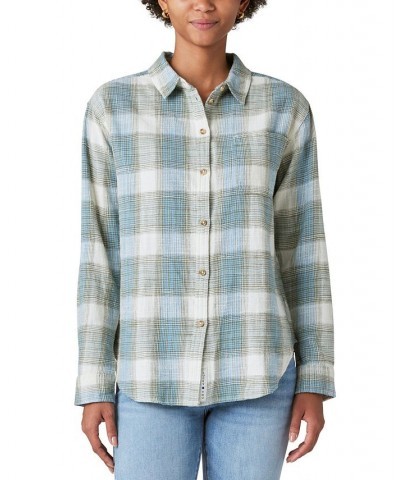 Women's Cotton Oversized Boyfriend Shirt Blue $43.78 Tops