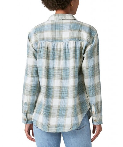 Women's Cotton Oversized Boyfriend Shirt Blue $43.78 Tops